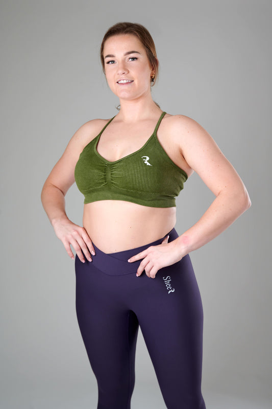 Ribbed Sport BH Met Scrunch - Army Groen